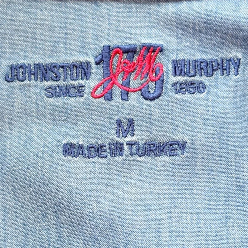 Johnston & Murphy Mens Medium Blue Chambray Stretch Button Down Long Sleeve
